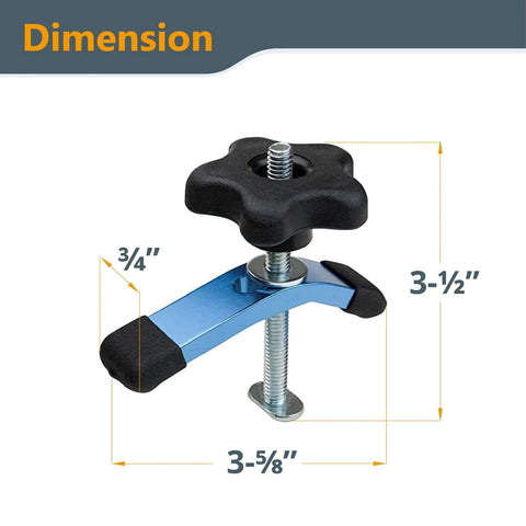 Two Pack Mini T Track Hold Down Clamps For Universal T Slot Systems, 3-5/8 Inch Long By 3/4 Inch Wide with 5 Star Knob
