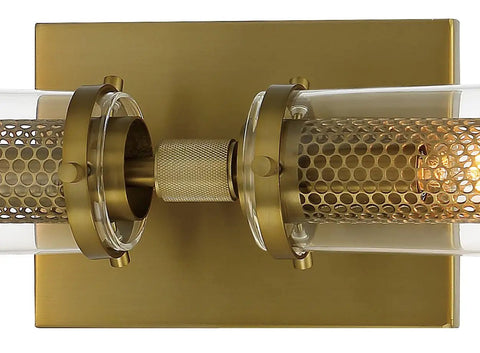 Close-up of Emmerham Vanity Bath Light Two Light Fixture In Soft Brass 120 Total Watts 20.25 Inch Width By 5 Inch Height
