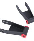 Ford F-150 2004-2014 Rear 2 to 3 Inch Lowering Drop Shackles Bolt On Leveling Kit 2WD Adjustable Shackle For A Lower Stance Easy Install No Cutting Required, black and red design shown.