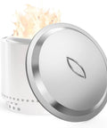 Fire Pit Lid For Solo Stove Bonfire 19.5 Inch Stainless Steel Cover with flames, showing all-weather shield and durability