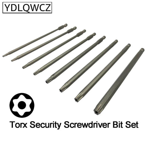 Torx security screwdriver bit set, long 6-inch (150 mm), 8 pcs, S2 steel, T8–T40