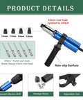 Heavy Duty Rivet Gun Adapter Kit For Cordless Drill With Removable Handle And 100 Piece 4.0 mm Pop Rivet Set Blue, showing adjustable heads.