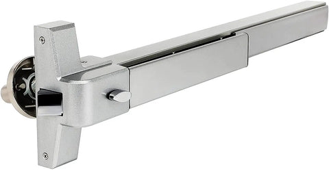 Heavy Duty Panic Bar For Exit Door, Steel Panic Device With External Lever And Roller Strike Plate, Fire Safety Hardware, Includes 6 Keys, Fits 28 To 36 Inch Wide Entry Doors For Commercial Buildings