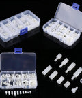 Built Tough Top Shelf M2.5 Hex Nylon Standoff Spacer Kit Featuring 200 Pieces Of Assorted Male And Female Mounts Screws And Nuts For Professional Tech Builds Daily in a clear organizer box.