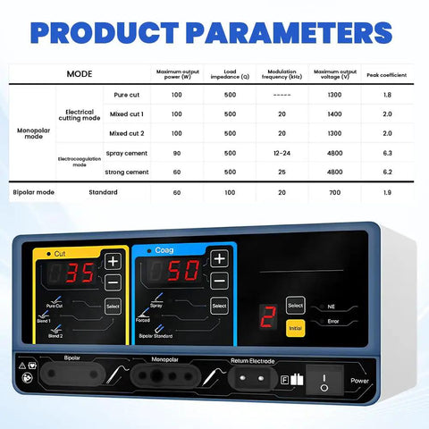 Veterinary Electrosurgical Unit 100W High Frequency ESU for pet surgery, showing control panel with monopolar and bipolar modes