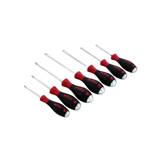 Extra Heavy Duty Slotted And Phillips Screwdriver Set 7 Piece With SoftFinish Cushioned Grips And Direct Molded Handles displayed in a row