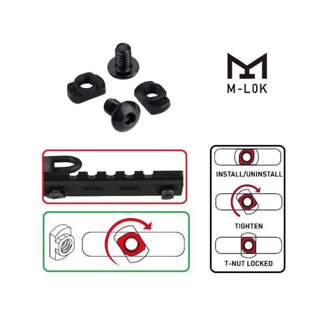 Badass Mlok Standard Screw And Nut Kit With 12 Millimeter Fasteners For Rifle Accessories includes screws and locking nuts, installation guide.