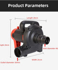 Rugged Industrial Dust Collector Blower Vacuum Featuring 1200W Copper Motor And Six Speed Settings For Tackling Rough Shop Debris and Smooth Electric Cutting Cleanup, side view with dimensions.