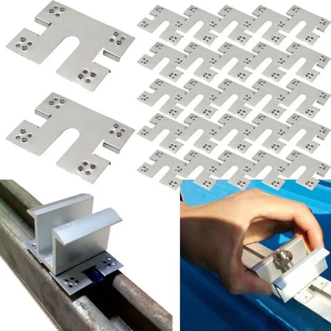 Heavy Duty Stainless Steel Solar Panel Grounding Clip And Washer Spacer Set Of Fifty for photovoltaic installations, displayed in multiple angles.