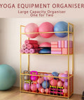 No Sweat Heavy Duty Metal Yoga Mat Storage Rack And Commercial Floor Standing Gym Organizer Shelf with fitness gear.
