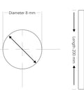 Diagram of Two 8mm By 200mm Case Hardened Chrome Linear Rail Shafts For 3D Printers CNC Machines And DIY Projects Pro Grade Durability High Hardness 55 60 HRC Chrome Plated Precision With Metric H8 Tolerance 2 Pack, showing 8mm diameter and 200mm length measurements.