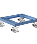 4 Pack Stainless Steel Scissor Lift Table Jack For Laser Engraver Adjustable Height Stand with blue frame and silver jacks.