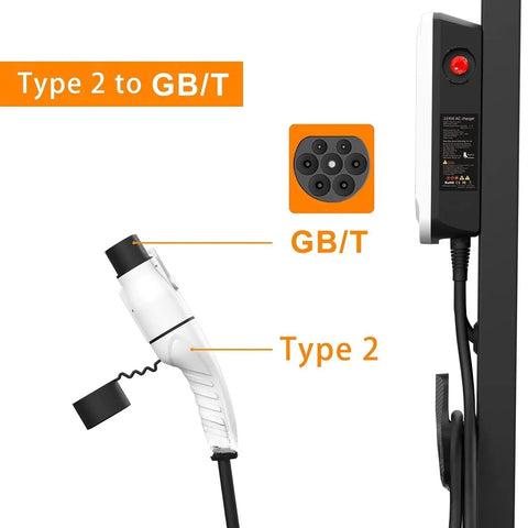Heavy Duty Type Two To Type One Electric Charger Adapter SAE J1772 Converter with Type 2 and GB/T connectors.