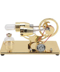 Sterling Engine Model Toy With LED Light For Desktop Science Project And Educational Decor Aluminum Alloy Gold Finish Hands On Thermodynamics Demo For Students And Science Nerds And Hobbyists, gold base