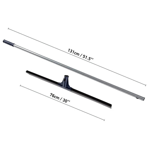 Built Like A Tank 30 Inch Silicone Floor Squeegee With Rust Resistant Stainless Aluminum Pole, 76cm wide for fast water cleanup.