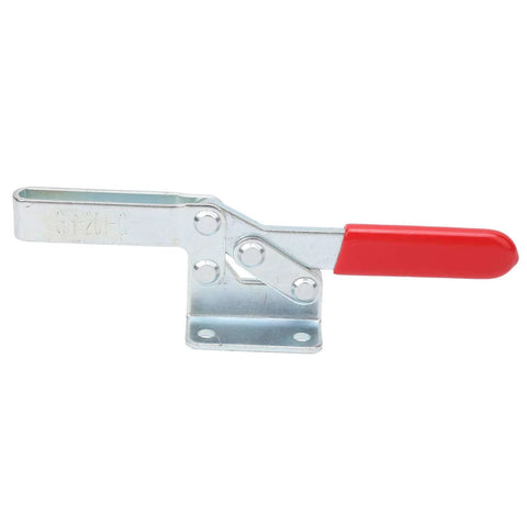 Front view of Built Tough Quick Toggle Clamp Set For Woodworking And Metalworking Vertical Workholding Fixture with red handle.