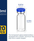 Sterile 10ml glass vial with blue sealing cap, 20-pack