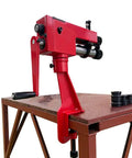 Red 7 Inch Sheet Metal Bead Roller And Bender, Manual Hand Tool With Clip, 6 Die Sets And Gears, shown on a metal table