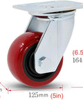 Heavy Duty Swivel Casters That Glide Like Butter On Trolleys And Workbenches In This 4 Pack Set featuring a close-up view of a red polyurethane wheel.