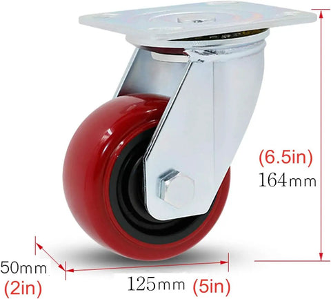 Heavy Duty Swivel Casters That Glide Like Butter On Trolleys And Workbenches In This 4 Pack Set featuring a close-up view of a red polyurethane wheel.