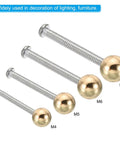 Different sizes of French Gold cap nuts displayed, including M4 to M8, for furniture and lighting decoration.