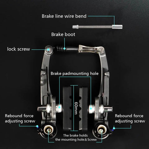 Beefed Up Mountain Bike V Brake Set For Front And Rear 110mm Arm 60mm Pads Extended Four Finger Levers Coil Spring Tension Adjustable