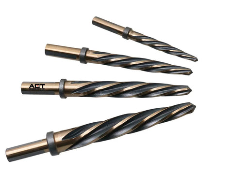 Pro Grade High Speed Steel Spiral Flute Car Reamer Set With Gold Oxide, Four Piece Kit, different sized reamers.