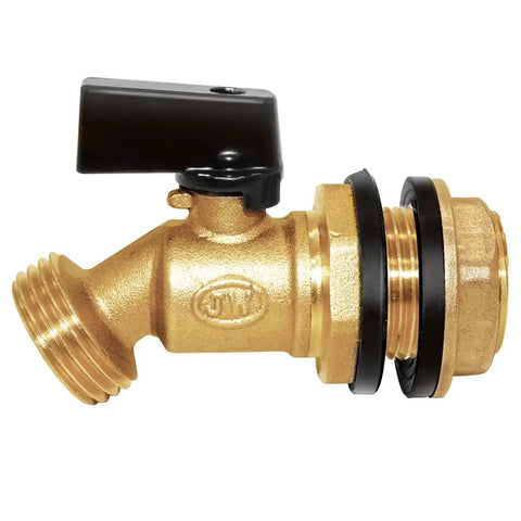 Brass Rain Barrel Spigot With 3/4 Inch Threaded Inlet 1/2 Inch Female NPT And 3/4 Inch Garden Hose Outlet Quarter Turn Ball Valve