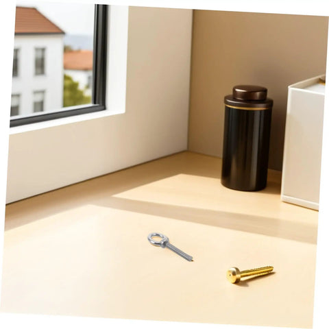 Built Tough Heavy Duty Stainless Steel Eye Bolts M10x60 With Nuts And Washers Anti Loosening Weather Resistant Long Reach Design For Machinery Rigging And Outdoor Anchors on a wooden surface with a key and screw.
