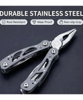 Ultra Compact Mini Folding Multitool with Pliers and Wire Cutters Screwdrivers Bottle Opener and More Pro Grade Stainless Steel on display