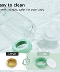 Knock Out Wide Neck Glass Breastmilk Bottles Two Pack With Secure Screw Ring And Removable Marking Lid Bpa Free in a clean setting.