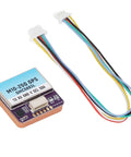 M10-25Q Pro Grade GPS Module For FPV Racing Drones With High Sensitivity Tracking And 72 Channels, 10Hz Refresh, shown with wiring harness
