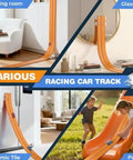 Two Track Flexible Race Track Set For Kids With 15 Ft Of Buildable Track Includes 2 Toy Cars And 3 Suction Cup Ramps DIY