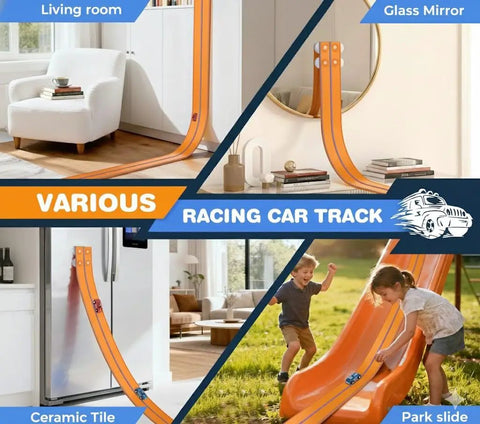 Two Track Flexible Race Track Set For Kids With 15 Ft Of Buildable Track Includes 2 Toy Cars And 3 Suction Cup Ramps DIY