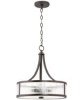 Scarlett 17 Inch 4 Light Modern Drum Chandelier With Rippled Glass Panel Shade In Oil Rubbed Bronze Finish with chain detail