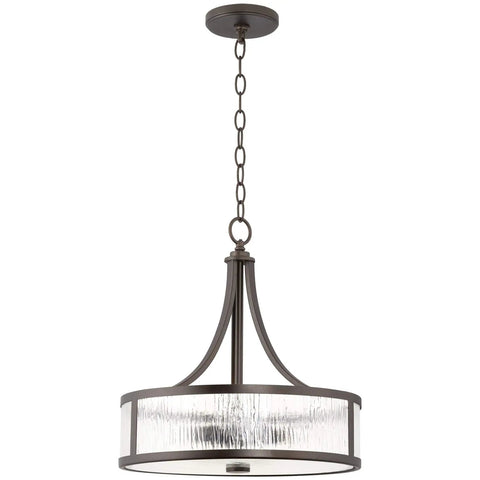 Scarlett 17 Inch 4 Light Modern Drum Chandelier With Rippled Glass Panel Shade In Oil Rubbed Bronze Finish with chain detail