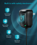 Universal AC Adapter With Do It All Voltage Options 3V 4.5V 5V 6V 7.5V 9V 12V 12W 1000mA showing safety features