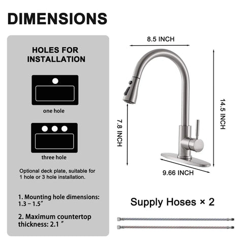 Kick Up Your Kitchen Vibes With This Top Tier Stainless Steel Faucet Boasting A Smooth Pull Down Sprayer That Delivers Zero Drip Action And Hassle Free Spray Modes Straight To Your Sink Setup, installation dimensions guide.