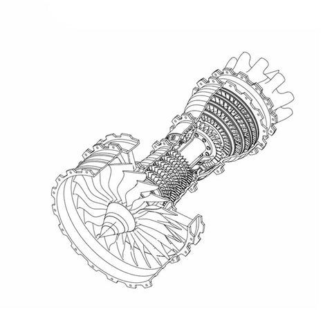Turbofan Engine Model Kit For DIY Enthusiasts, 1 To 20 Scale, TR900 Inspired 3D Printing Jet Engine With Movable Fan Blades, cross-section line art