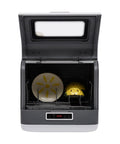 Compact Portable Countertop Dishwasher Featuring Three Wash Cycles And A Straight Up No Install Faucet Setup showing dishes inside.