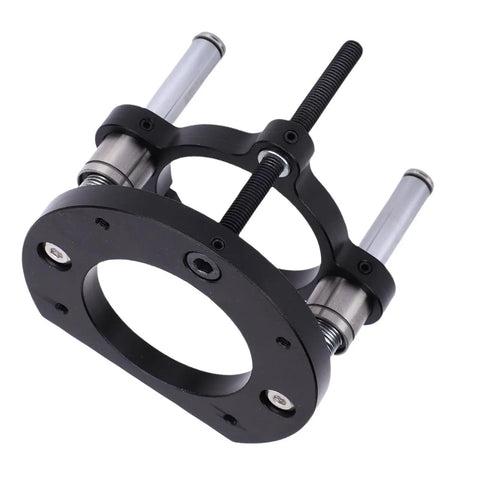 2 Jaw Clamping Router Lift Base With 2.8 Inch Stroke, Built Tough From Aluminum Alloy And Stainless Steel Table System For 64mm And 66mm Trimming Machines, Rock Solid, Rustproof, Smooth Height Adjustment, Ideal For Precision Woodworking. black router lift base with twin guide rods