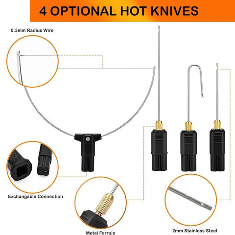 4 optional hot knives with different cutting tips for the Dope Hot Wire Foam Cutter Kit 4 In 1 Upgrade Set.