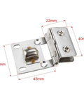 2 Pack Glass Door Hinges Self Closing Frameless Side Mounted Clamps for Wine Cabinet and Display Cabinet, stainless steel, dimensions visible