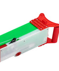 Adjustable Manual Seeder Planter for Home Garden with rust-resistant design, featuring stainless steel and plastic materials in green and red.