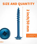 Blue Coated Hardened Steel Pocket Hole Screws Set, 100 Pieces, Number 8 By 2 Inches, Self Tapping Wood Screws With Washer Head And Square Drive.