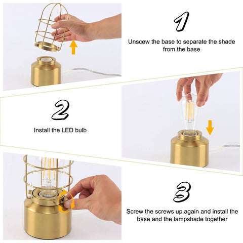 Step-by-step assembly of the Industrial 3-Way Dimmable Desk Lamp with USB Ports, Touch Control, Night Light Option, metal base.