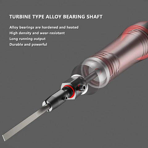 No Nonsense Pneumatic Reciprocating Sander Pen Delivering Sick 35000 Rpm Performance with turbine type alloy bearing shaft.