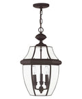 Monterey 3 Light Outdoor Hanging Lantern In Bronze Finish Solid Brass Construction Clear Beveled Glass Traditional Outdoor Lighting Fixture For Porch Patio Or Entryway