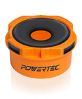 Front view of Dust Port Adapter 1-3/4 to 2-1/2 Inch Port to 4 Inch Dust Collection Hose Quick Connect Reducer in orange and black.