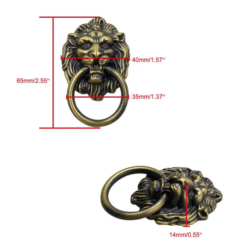 12 Pack Lion Head Cabinet Knobs Pulls with mounting screws, 2.5 inches long by 1.6 inches wide, rustic antique finish, zinc alloy, rust resistant